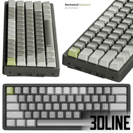 High-resolution 3D model of KEYCHRON K12 mechanical keyboard with compact 60% layout for modern office visualization