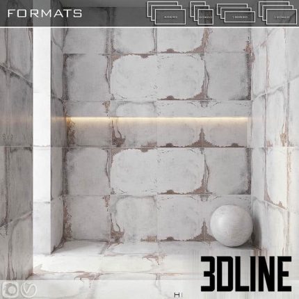 High-resolution 3D material of LA FABBRICA NAXA distressed porcelain tile with worn cement effect for industrial interior visualization