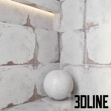 High-resolution 3D material of LA FABBRICA NAXA distressed porcelain tile with worn cement effect for industrial interior visualization