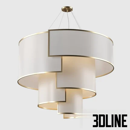 High-resolution 3D model of IL Paralume Marina tiered fabric drum shade chandelier with gold metal accents