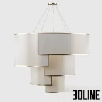 High-resolution 3D model of IL Paralume Marina tiered fabric drum shade chandelier with gold metal accents