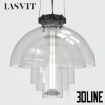 High-resolution 3D model of Lasvit Transmission tiered glass pendant light with central LED tube and industrial metal accents