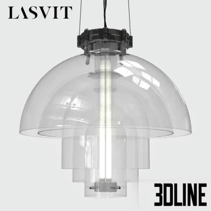 High-resolution 3D model of Lasvit Transmission tiered glass pendant light with central LED tube and industrial metal accents