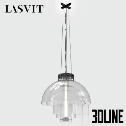 High-resolution 3D model of Lasvit Transmission tiered glass pendant light with central LED tube and industrial metal accents