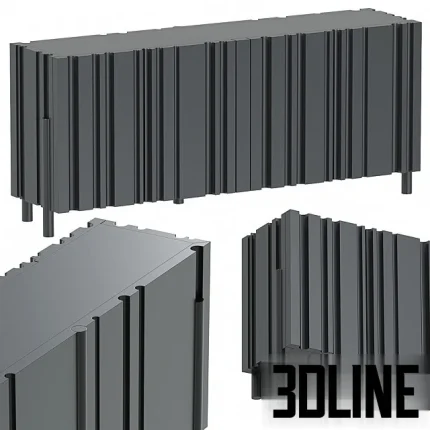 High-end 3D model of Laurameroni Bamboo Lounge sideboard with vertical fluted texture and matte black finish