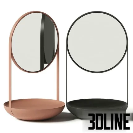 High-quality 3D model of Ligne Roset Nimbe round table mirror with metal frame and base tray