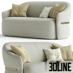 High-end 3D model of Madame Butterfly 2-seater curved sofa with fabric upholstery and decorative throw pillows