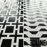 High-resolution 3D material of Madique Factory geometric marble floor tiles in black and white pattern for luxury interior visualization