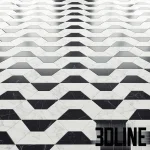 High-resolution 3D material of Madique Factory geometric marble floor tiles in black and white pattern for luxury interior visualization