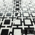 High-resolution 3D material of Madique Factory geometric marble floor tiles in black and white pattern for luxury interior visualization