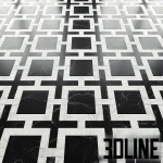 High-resolution 3D material of Madique Factory geometric marble floor tiles in black and white pattern for luxury interior visualization