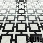High-resolution 3D material of Madique Factory geometric marble floor tiles in black and white pattern for luxury interior visualization