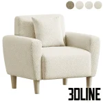 High-quality 3D model of Mid-Century modern accent chair with teddy/boucle fabric upholstery and wooden legs
