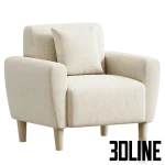 High-quality 3D model of Mid-Century modern accent chair with teddy/boucle fabric upholstery and wooden legs