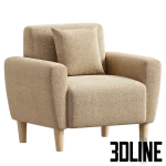 High-quality 3D model of Mid-Century modern accent chair with teddy/boucle fabric upholstery and wooden legs