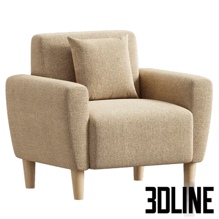 High-quality 3D model of Mid-Century modern accent chair with teddy/boucle fabric upholstery and wooden legs