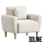 High-quality 3D model of Mid-Century modern accent chair with teddy/boucle fabric upholstery and wooden legs