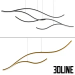 High-resolution 3D model of a Minimalist Luxe curved linear LED chandelier in black and gold finishes