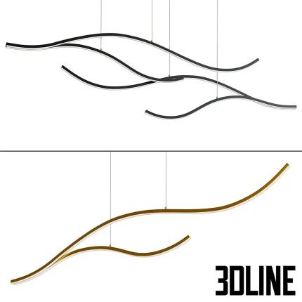 High-resolution 3D model of a Minimalist Luxe curved linear LED chandelier in black and gold finishes