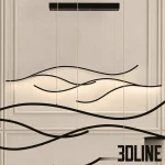 High-resolution 3D model of a Minimalist Luxe curved linear LED chandelier in black and gold finishes