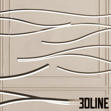 High-resolution 3D model of a Minimalist Luxe curved linear LED chandelier in black and gold finishes