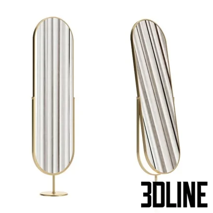 High-quality 3D model of a gold frame floor swivel oval mirror for V-Ray render