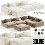 High-resolution 3D model of BON ONE modular sofa with deep seating cushions and multiple configuration options in fabric