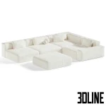 High-resolution 3D model of BON ONE modular sofa with deep seating cushions and multiple configuration options in fabric