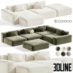 High-resolution 3D model of BON ONE modular sofa with deep seating cushions and multiple configuration options in fabric