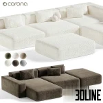 High-resolution 3D model of BON ONE modular sofa with deep seating cushions and multiple configuration options in fabric