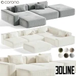 High-resolution 3D model of BON ONE modular sofa with deep seating cushions and multiple configuration options in fabric
