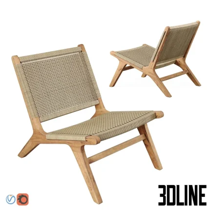 High-quality 3D model of NAIROBI woven garden armchair with wooden frame and rope texture for outdoor rendering