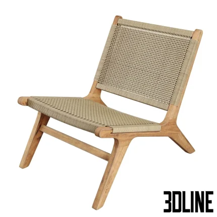 High-quality 3D model of NAIROBI woven garden armchair with wooden frame and rope texture for outdoor rendering