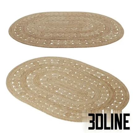 High-quality 3D model of an oval jute woven rug (AFTAS carpet) with natural fiber texture for bohemian interior render