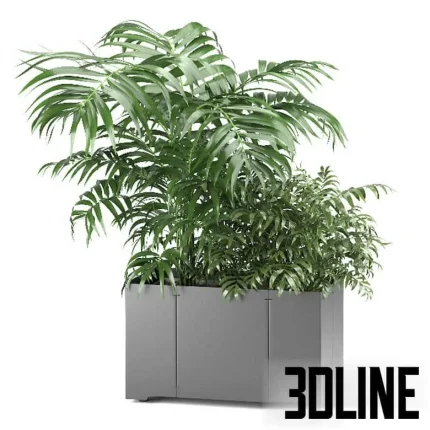 High-detail 3D model of an indoor palm tree in a modern rectangular planter for interior scenes