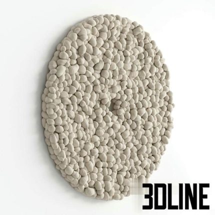 High-detail 3D model of a circular decorative wall panel with white pebble/panno texture for V-Ray render