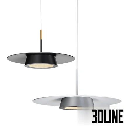 High-resolution 3D model set of Maytoni El modern pendant lamps with round disc shade and conical inner diffuser