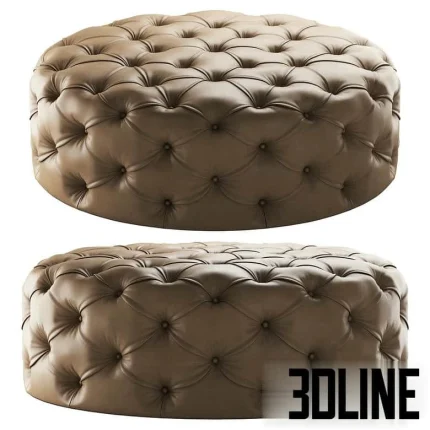 High-end 3D model of Laskasas Bur round leather tufted ottoman / pouf for luxury residential visualization