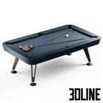 High-resolution 3D model of RS Barcelona Diagonal 7ft indoor pool table with slate top and accessories for luxury game room visualization