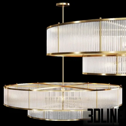 High-detail 3D model of Restoration Hardware MARAIS round chandelier with brass finish and fluted glass rods
