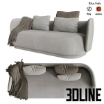 High-quality 3D model of Rico sofa with plush velvet fabric, rounded silhouette, and throw blanket for modern interior render