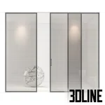 High-end 3D model of Rimadesio Velaria sliding glass door with thin metal frame for modern interior partition