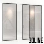 High-end 3D model of Rimadesio Velaria sliding glass door with thin metal frame for modern interior partition