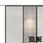 High-end 3D model of Rimadesio Velaria sliding glass door with thin metal frame for modern interior partition