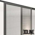 High-end 3D model of Rimadesio Velaria sliding glass door with thin metal frame for modern interior partition