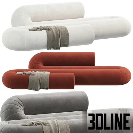 High-end 3D model of DANTE Serpentine modular sofa with curved tube design and velvet upholstery