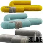 High-end 3D model of DANTE Serpentine modular sofa with curved tube design and velvet upholstery