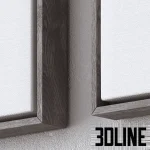 High-resolution 3D model set of two abstract wall paintings with neutral tones, gold accents, and choice of frame colors