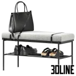 High-quality 3D model of Lulu Space upholstered hallway bench with integrated shoe rack and fabric seating