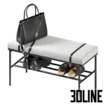 High-quality 3D model of Lulu Space upholstered hallway bench with integrated shoe rack and fabric seating
